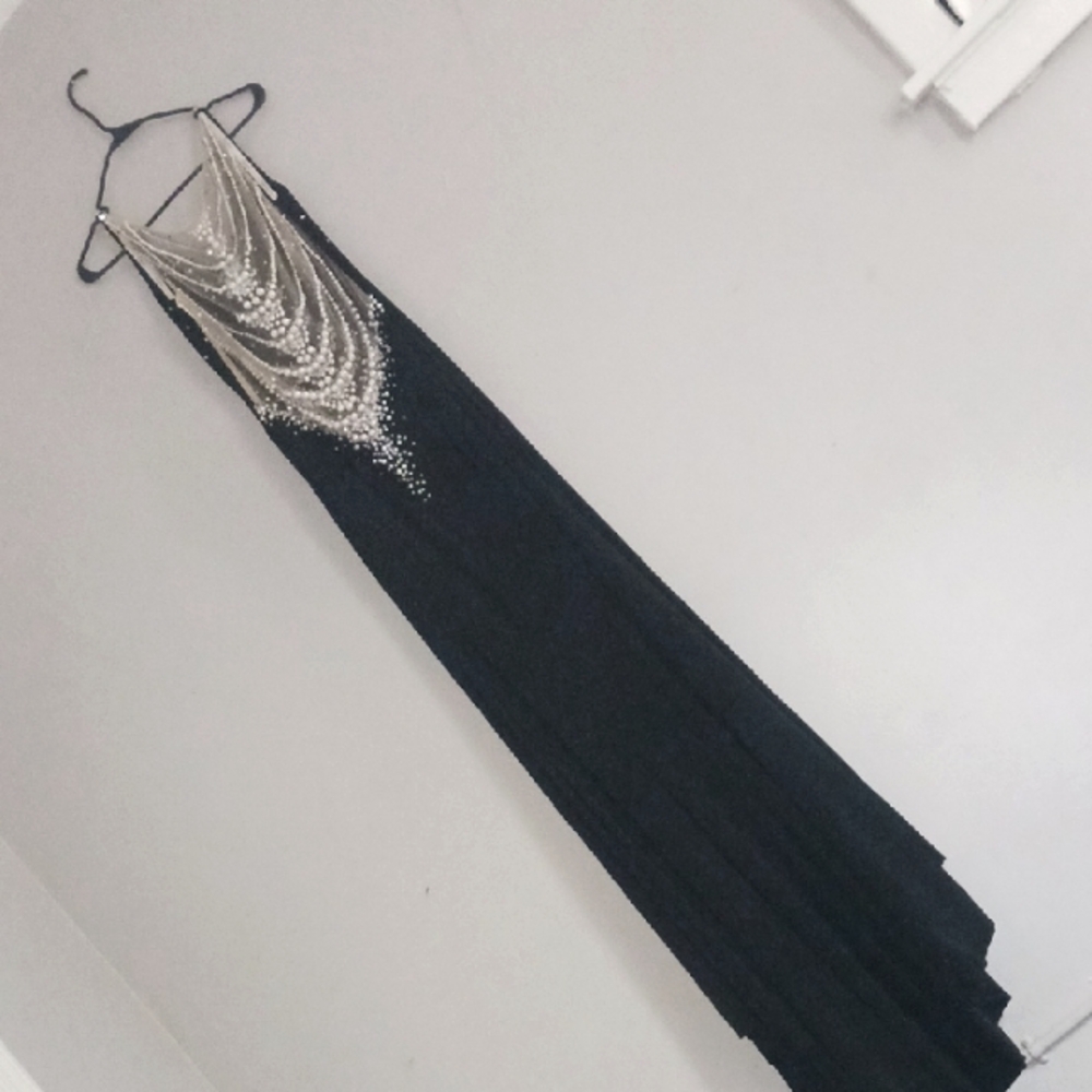 Tiffany Designs Black and Silver Maxi Dress